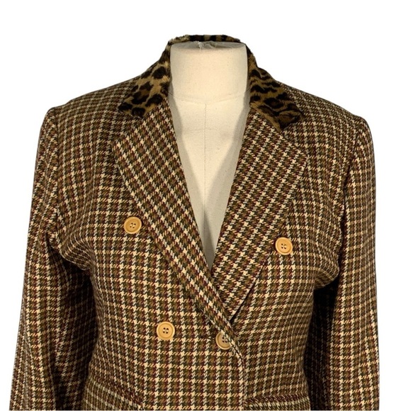 Vintage Finis Retro Y2k Faux Fur Collar Button Front  Blazer Plaid Size 4 - Picture 6 of 12
